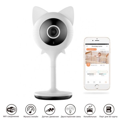 Видеоняня BabySmile Kitty Mini  (датчик движения, ночное видение, порт SD карты до 128Гб, HD 1080P*2M)