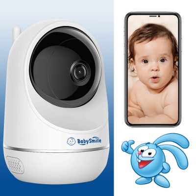 Видеоняня BabySmile Крош (автоматический поворот за ребенком, датчик движения, угол обзора P355°, 2MPX, 1080P, ночное видение, аудио двухсторонняя связь)